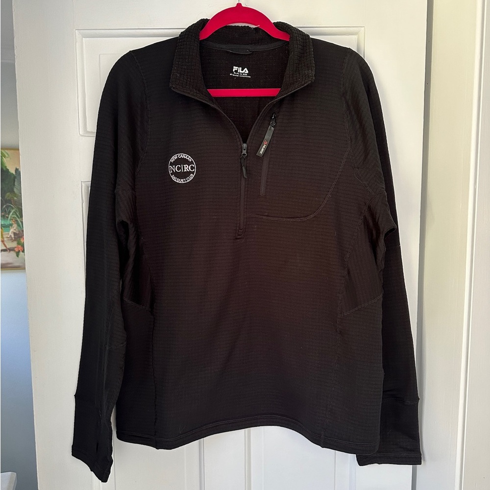Fila Black Waffle Warm Up Activewear Tenniscore Quarter Zip in Size Large